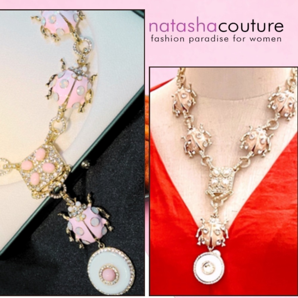 NWT, Natasha,Exquisite Scarab,Soft Peach & Gold Necklace w/ Intricate Detailing - Picture 6 of 8